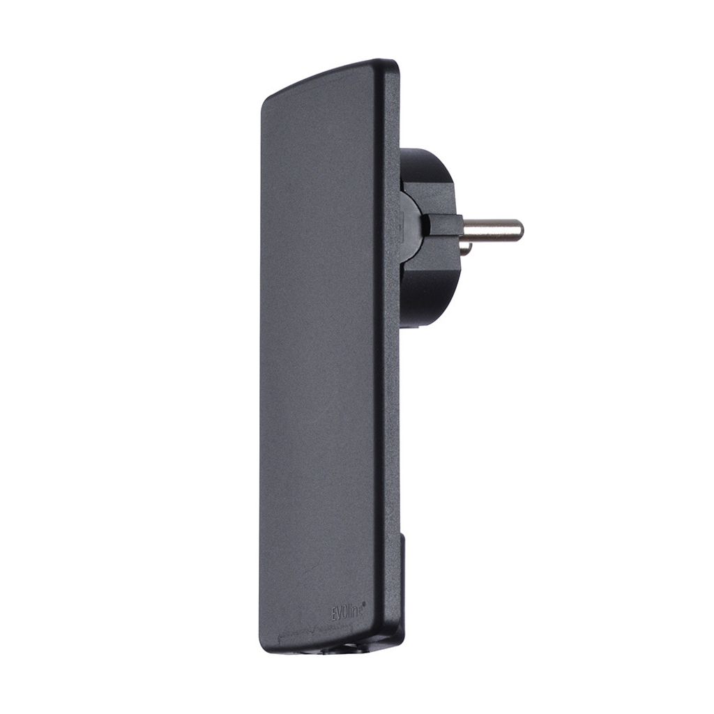 EVOline Plug extraflacher Schukostecker in schwarz mit Produktbild 