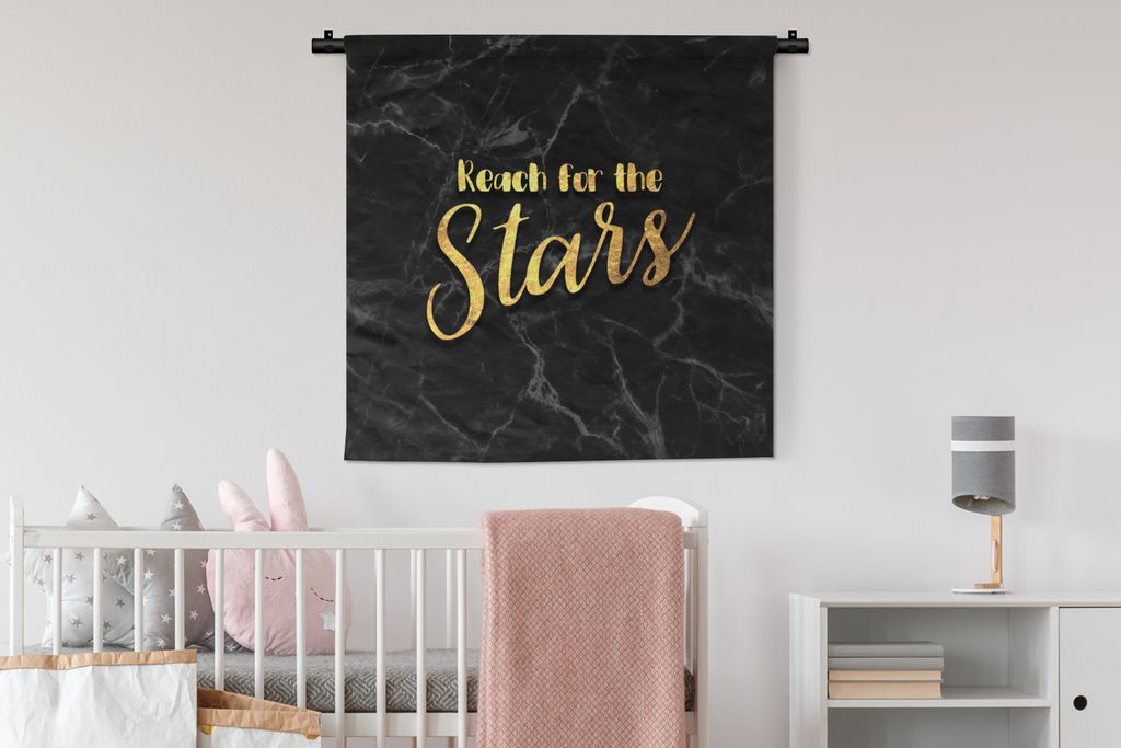MuchoWow® Wandteppich Wandbehang Zitat - Sterne - Gold - Produktbild 