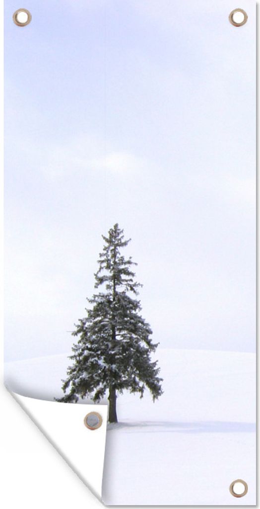 MuchoWow 40x80 cm Outdoor-Poster Gartendeko Sichtschutz Garten Poster für den Garten Eine verschneite Lücke mit einer Kiefer
