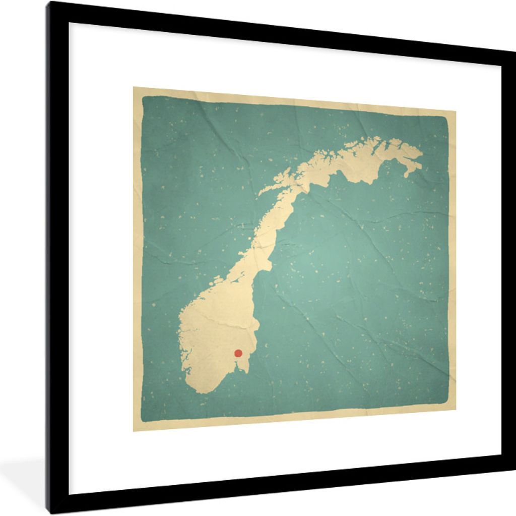 MuchoWow Gerahmtes Poster Illustration von Norwegen vor einem azurblauen Hintergrund. 40x40 cm - Poster mit Schwarzem Bilderrahmen Wandposter Rah...
