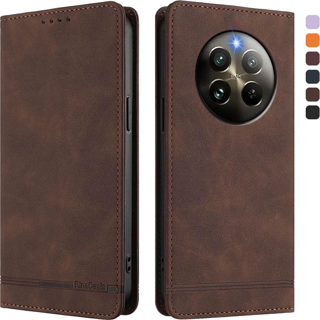 Hülle für Realme 13 4G, Retro Kunstleder Ständer Klapphülle mit Kartenfächer und Magnetische Braun