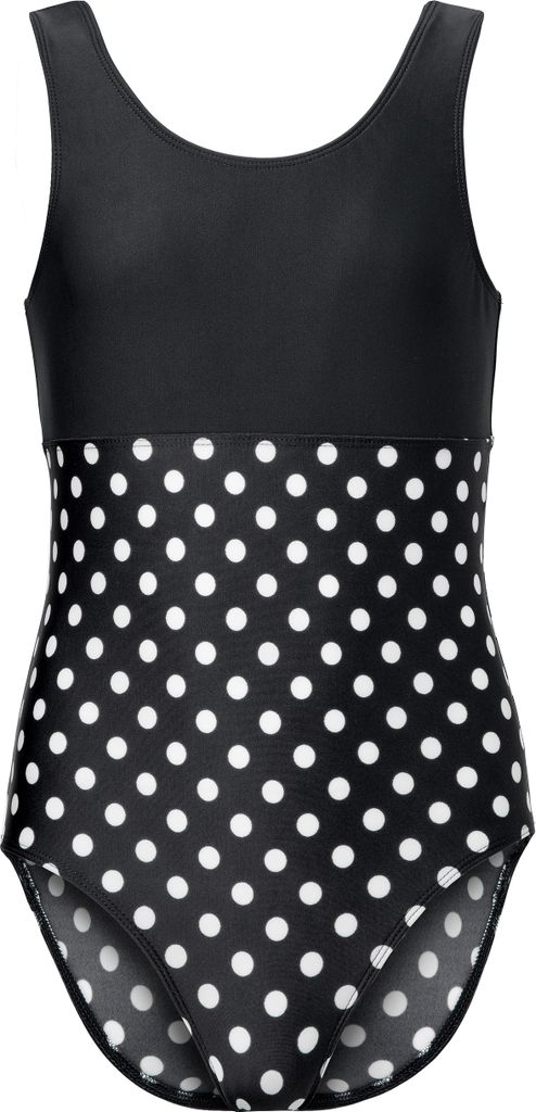 Teenager Mädchen Badeanzug einteilig UV Schutz 50 MS10-445 (Schwarz/Dots, 104)