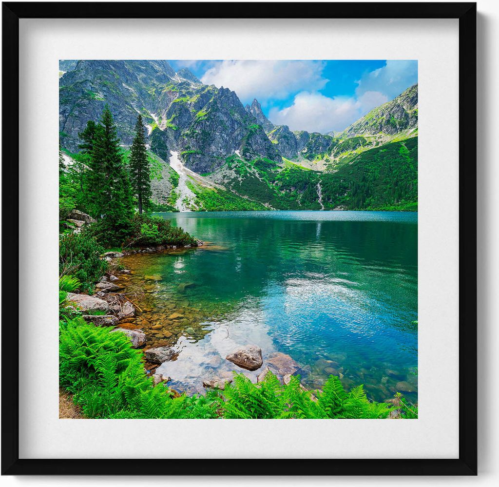 Bewaldete Berglandschaft– Wandbild mit Rahmen – Gerahmtes Bild – Wanddekoration – 50x50 cm – Schwarz Rahmen