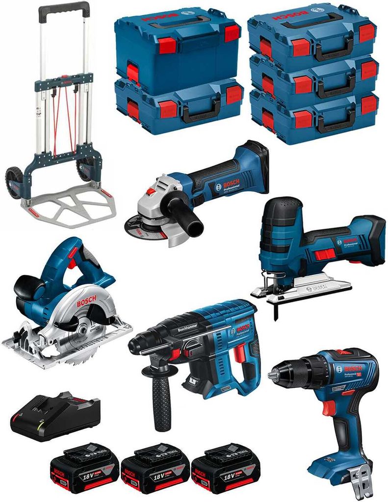 BOSCH Kit 18V BK502 (GST 18V-LIS+GKS 18V-LI+GBH 18V-21+GWS 18-125V-LI+GSR 18V-55+ 3x5,0Ah+GAL18V-40+4xL-Boxx136+L-Boxx238+Caddy)