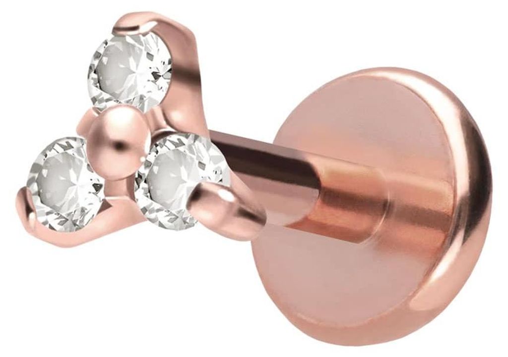 Ohrpiercing, Nasenpiercing Titan Labret mit Push Fit KRISTALLBLUME RoséGold Stablänge: 6mm | Stabstärke: 1mm | Discgröße: 3,5mm
