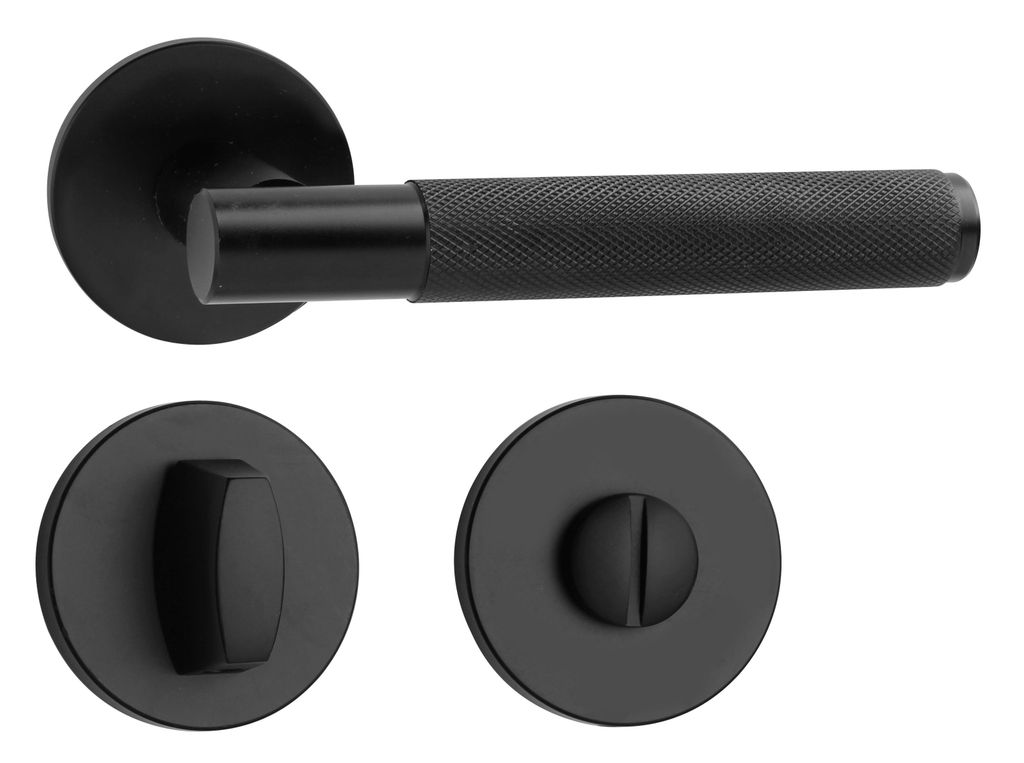 QRS - SORIA Türgriff für Zimmertüren, Türklinken Griff Set, mit Rosette, Schwarz - Türbeschlag, Türdrückergarnitur für Innentür