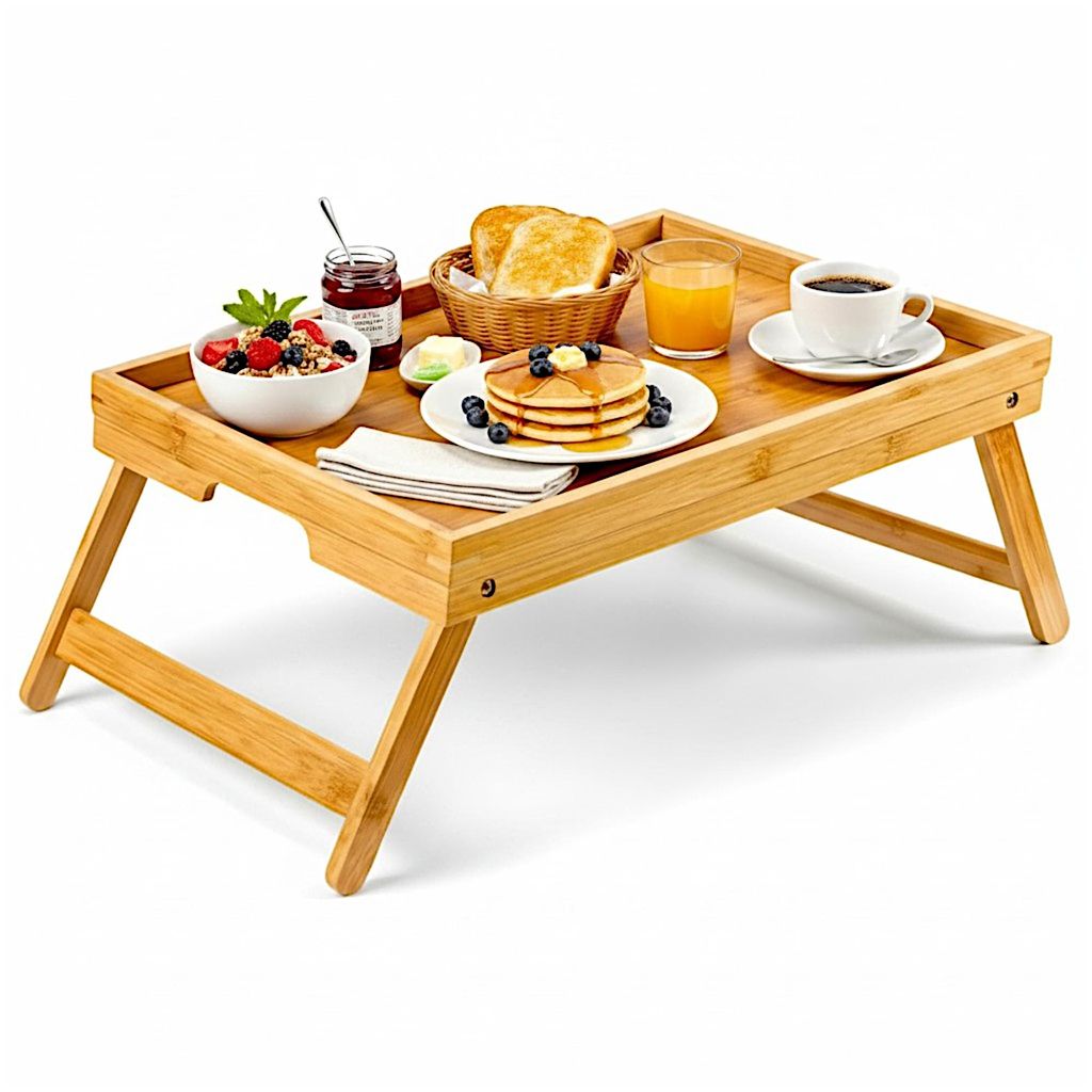 Klappbares Betttablett aus Holz, (60L x 30B x 22H cm) Laptoptisch, Frühstückstablett, Klapptisch, Tisch, Mobiles Büro, Tablett, Betttisch Laptop