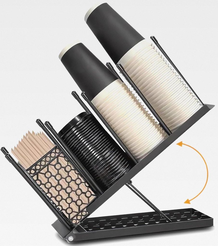 Kaffee Organizer,Einweg-Kaffeetassen-Organizer,Tassen- und Deckelhalter – Verstellbarer Kaffeebecherhalter,4 Fächer,Coffee Bar Einwegbecher-Spen...