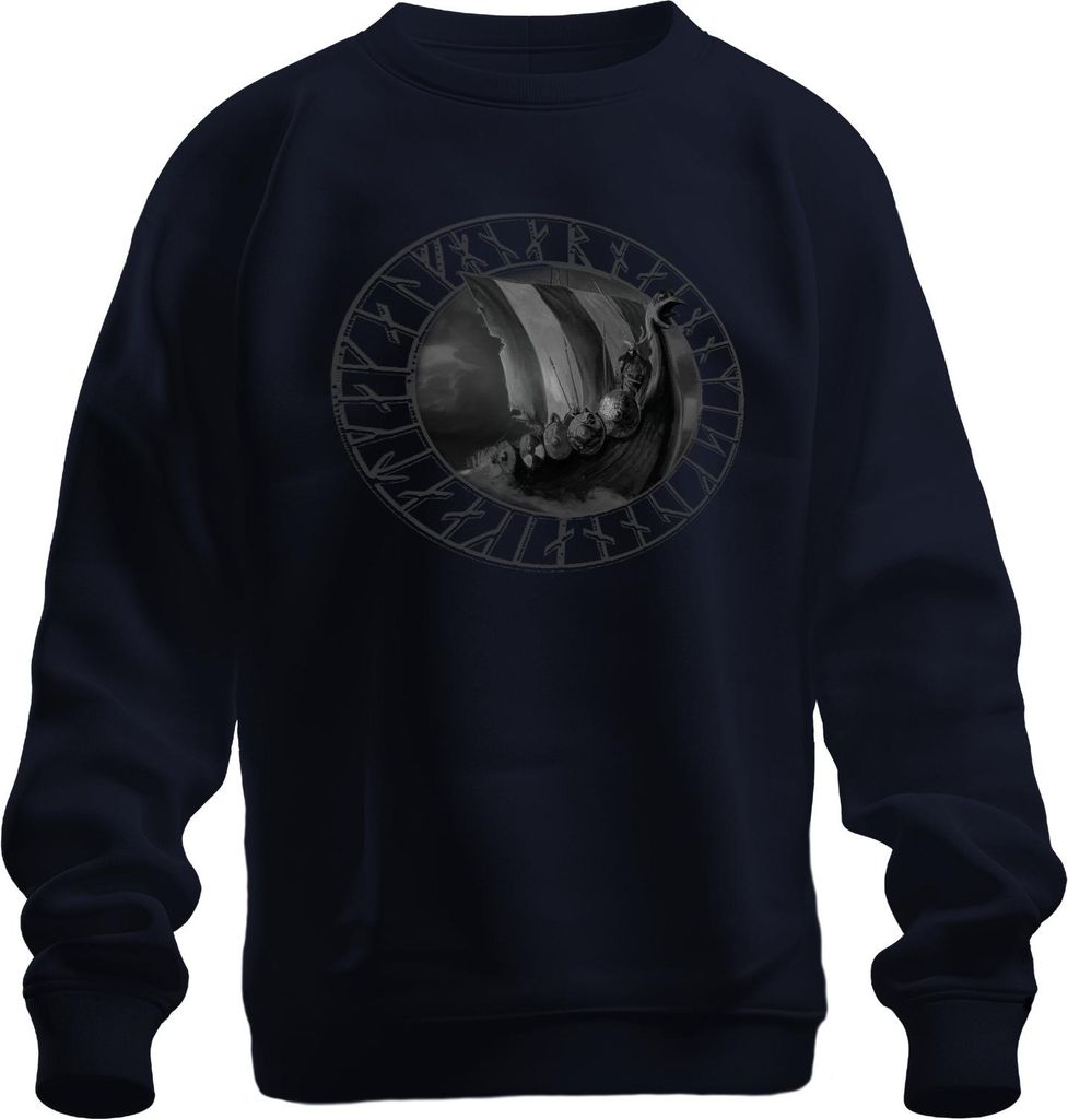 Wikingerschiff Runenkreis Nordischer Drakkar Seefahrer Wikinger Uni Sweatshirt Pullover, Navy, XXL