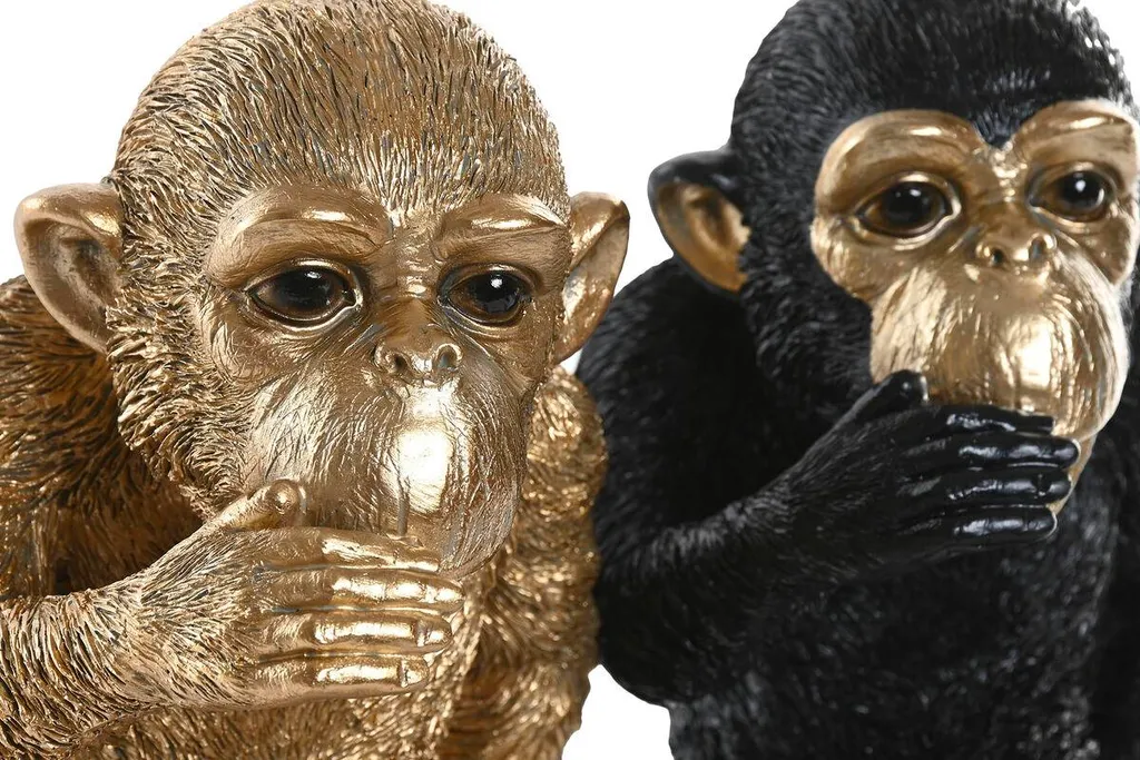 Duo de Figurines Singes Décoratives Noir et Or ESPRIT pour Salon Chic