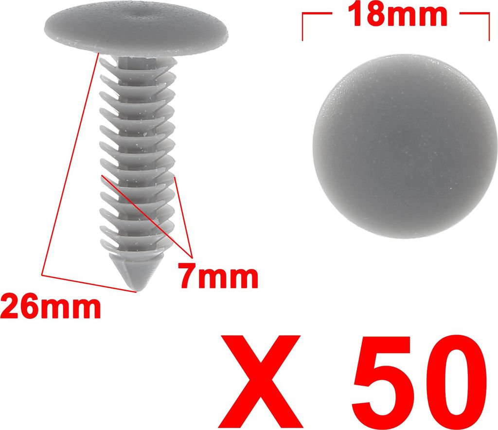50 stk Grau Plastiktür Stoßfänger Klammern Nieten für 7mm Durchmesser Loch de