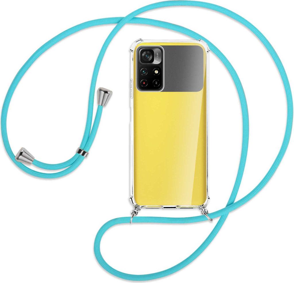 Handykette Backcover-Schutzhülle mit Band (Metall silberfarben) für Xiaomi Redmi Note 11 - türkis