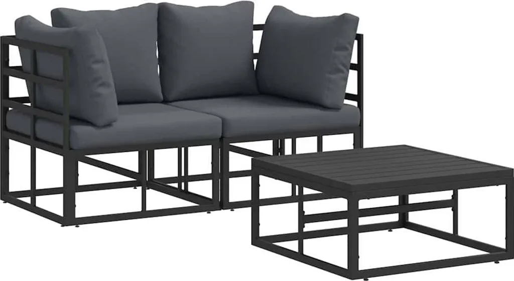 Ensemble détente de jardin 3 pièces métal noir pour petit balcon et patio