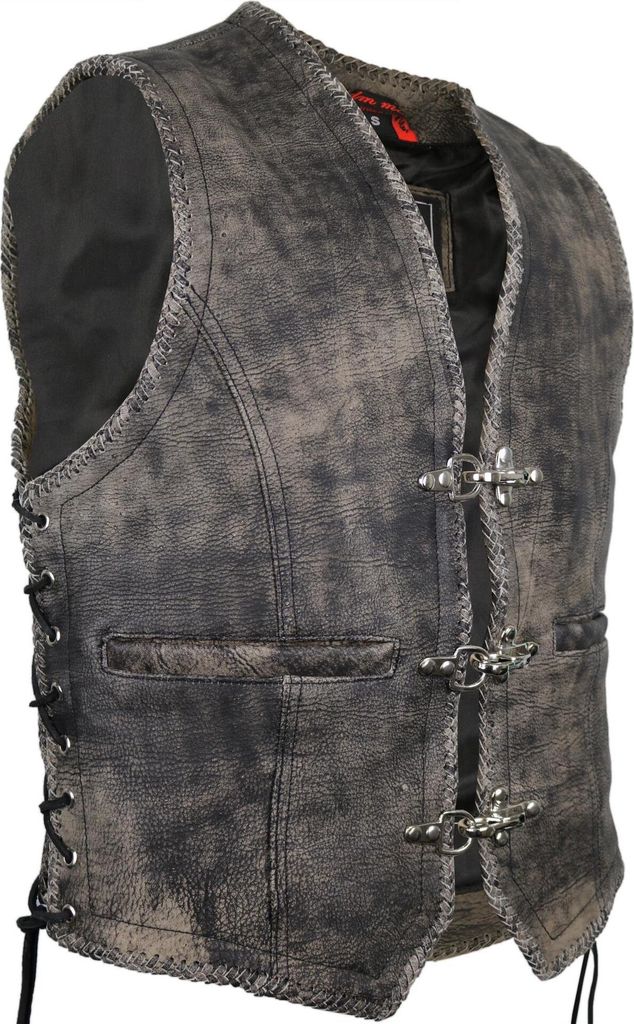 Used Look Lederweste Kutte Bikerweste Rockerweste Motorrad Weste Clubweste(6XL)