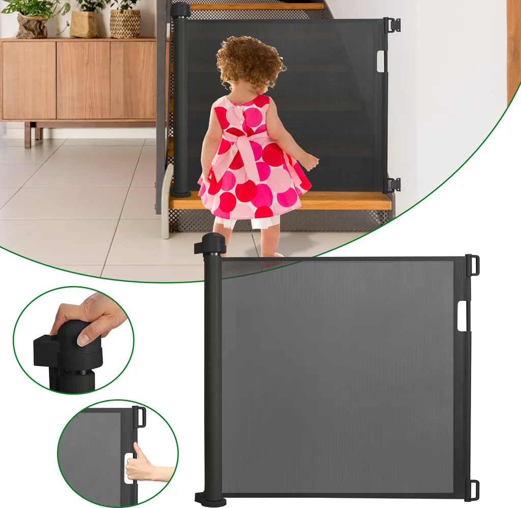 Barrière de Sécurité Escamotable et Extensible pour Escalier Noir