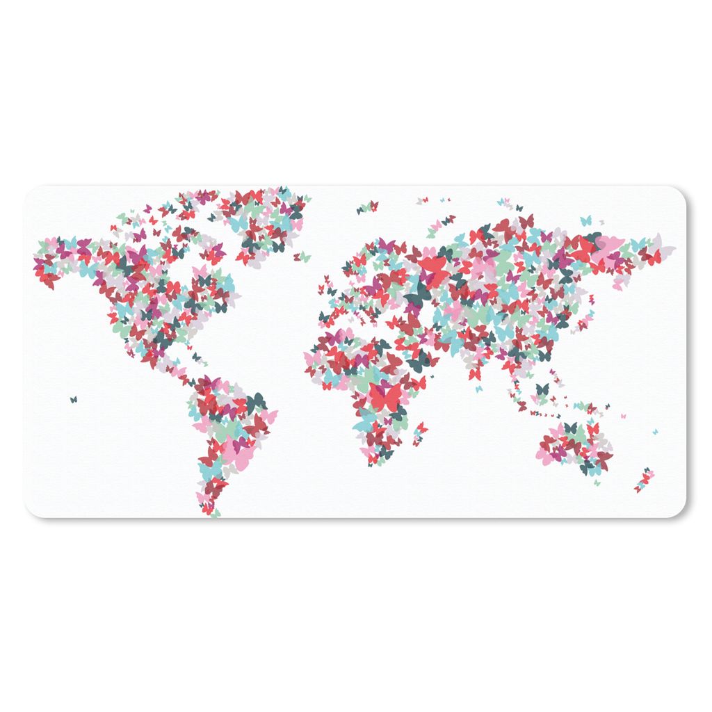 MuchoWow Mauspad Mousepad Weltkarte - Farben - Schmetterlinge - Kinder - Jungen - Mädchen 60x30 cm - Mousepads - Maus Mat - Pad - Mausunterlage ...