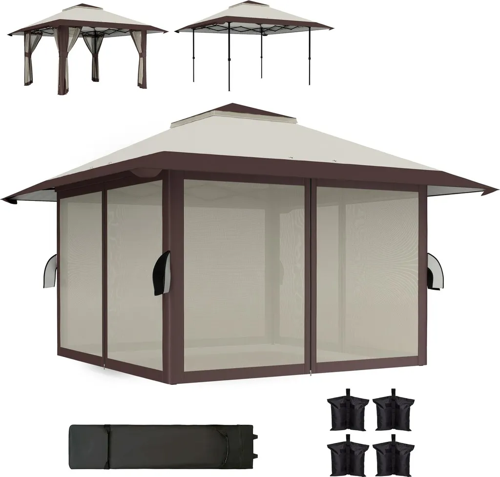 Tonnelle de Jardin Pliable 4x4m Tente de Réception avec Moustiquaire