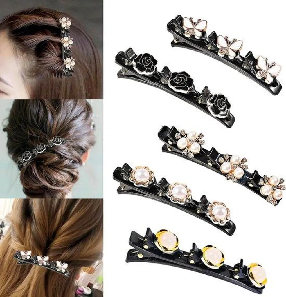 Barrettes à strass colorées design tressé lot de 5 pièces élégantes