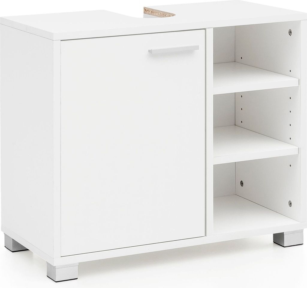 Waschbeckenunterschrank WL5.341 60x55x32cm Weiss Badschrank mit Tür | Holz Unterschrank Waschbecken Badezimmer | Waschtischunterschrank mit Fäche...