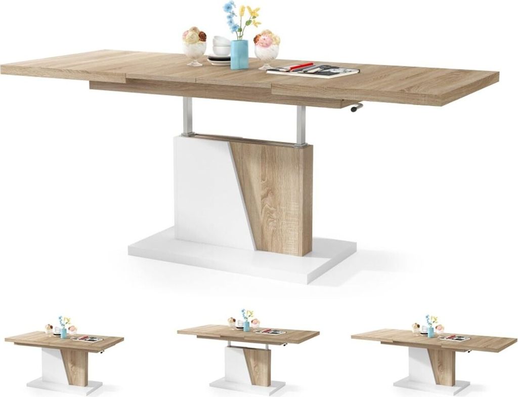 Esszimmertisch Grand , Esstisch , bis 180cm ausziehbar , höhenverstellbar , Küchentisch , Kitchen Table , 120x70cm , 05 , Sonoma Eiche + Weiß