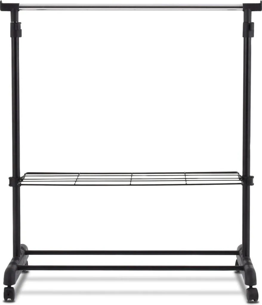 Penderie mobile ajustable noire : portant avec rangement chaussures bas