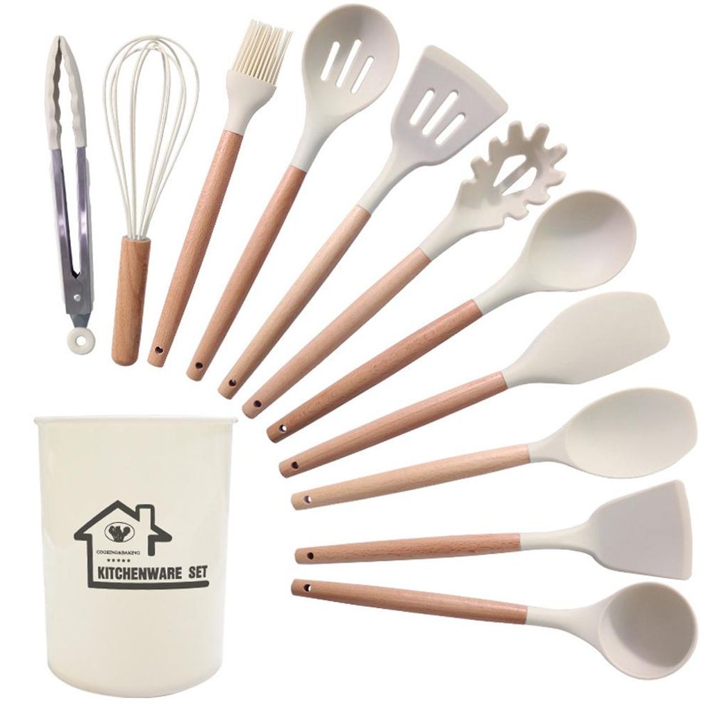 Küchenhelfer-Set, 13-teilig, Silikon-Kochutensilien, Kochutensilien-Set, hitzebeständiges Kochgeschirr, Silikon-Küchenhelfer ,Weiß /GJCJB/