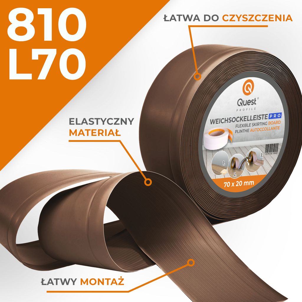 QUEST Listwa przypodłogowa PCV 70x20mm, 10m, elastyczna, Zdjęcie produktu 
