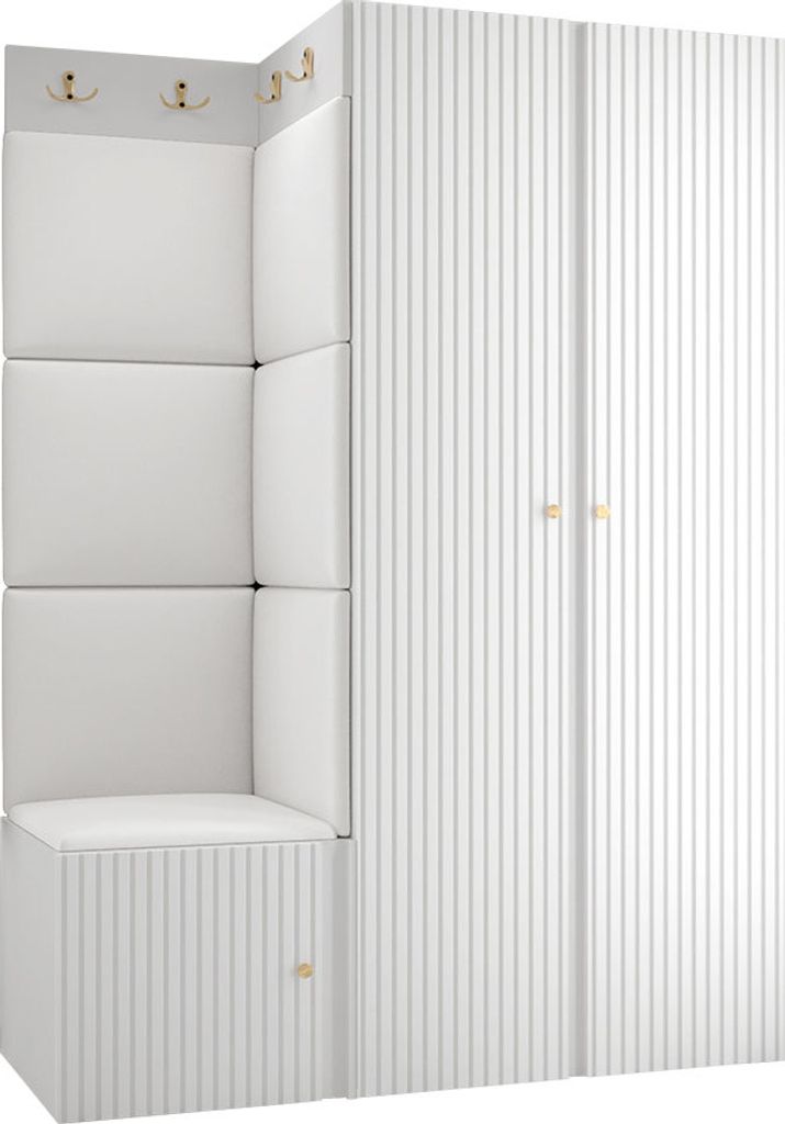 MIRJAN24 Garderoben-Set Orion Ryfel Slim XXIII, Kleiderschrank, Schuhschrank, Kleiderhakenbrett, 7x Paneel 42x42, 8 Kleiderhaken, Metallgriffe (Far...