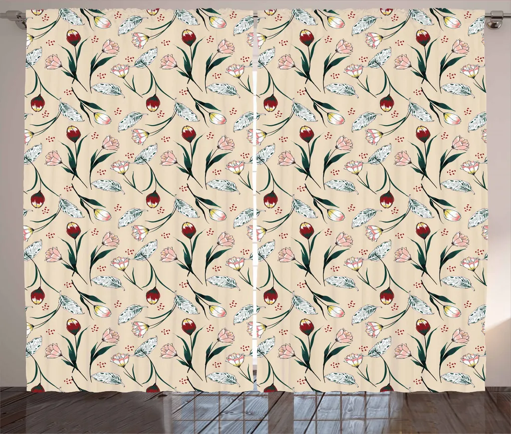 ABAKUHAUS Tenda rustica Tulipano, Romantico Nostalgic Blossom, Tende universali per soggiorno con passanti e ganci, 280 x 245 cm, Multicolore