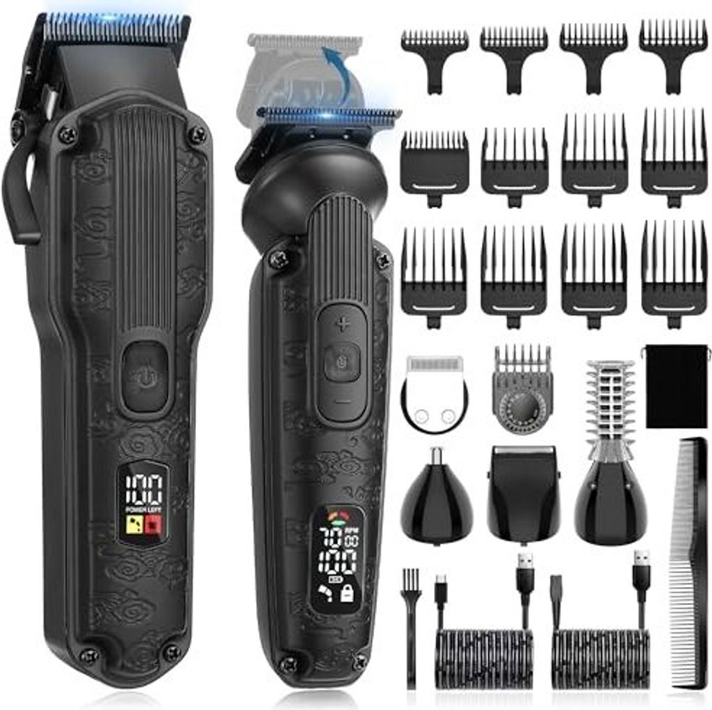 Professionelle Haar Trimmer Männer Bart Rasiermesser Batterie Friseur Clippers Set (schwarz)