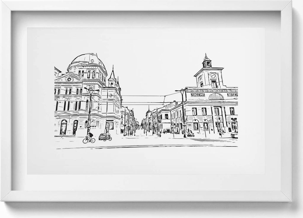 Illustration der Altstadt von Poznan– Wandbild mit Rahmen – Gerahmtes Bild – Wanddekoration – 60x40 cm – Schwarz Rahmen