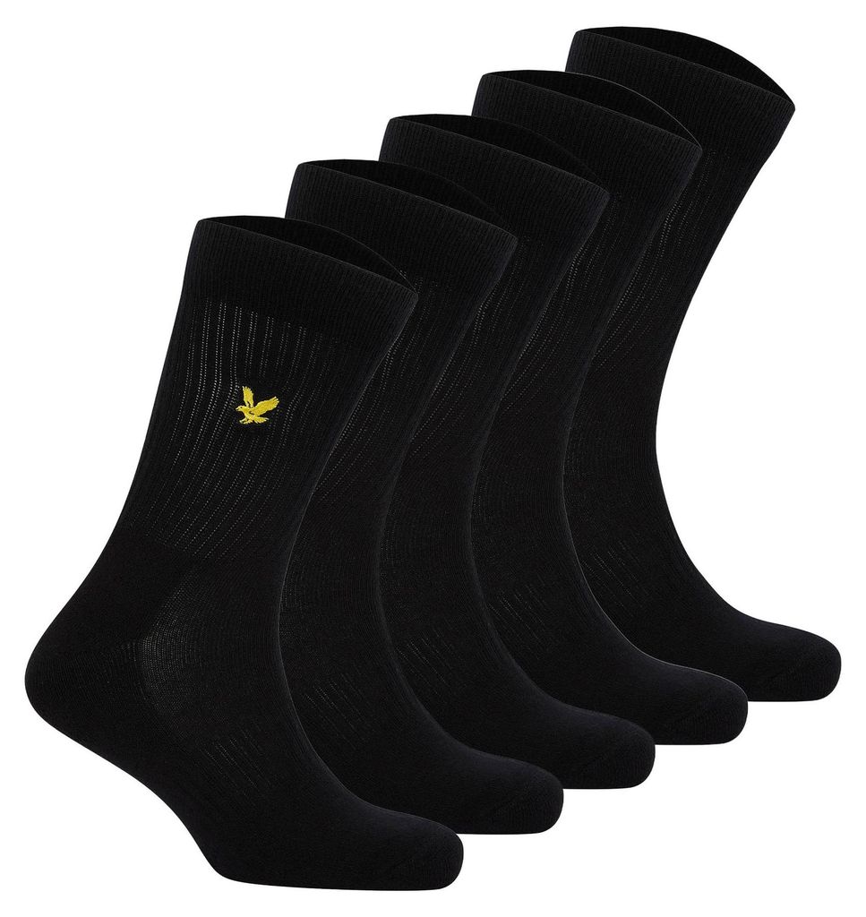 LYLE&SCOTT Herren Tennissocken, 5er Pack - Camdyn Core Socks, Baumwollmischung, einfarbig Schwarz 40-46