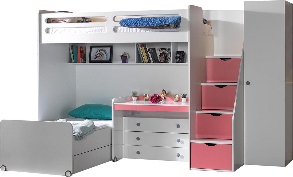 Etagenbett SMART mit Schreibtisch und Kommode : Grau ohne Schrank Farbe: Grau Schrank: ohne Schrank