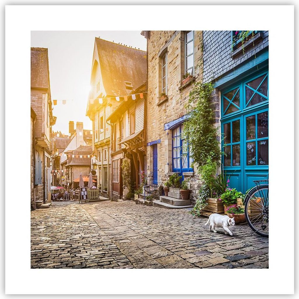 Poster - Poster ohne Rahmen - stadt straße katze - 40x40 cm - Wand Bild - Wanddeko - Wandbilder - Kunstposter - Wandposter - Bilder - Kunstdruck -...