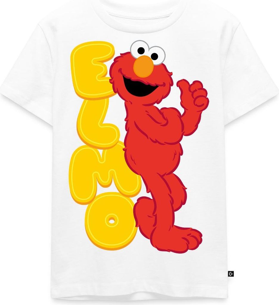 Spreadshirt Sesamstraße Elmo Mit Schriftzug Kinder Premium T-Shirt, 98/104 (2 Jahre), Weiß