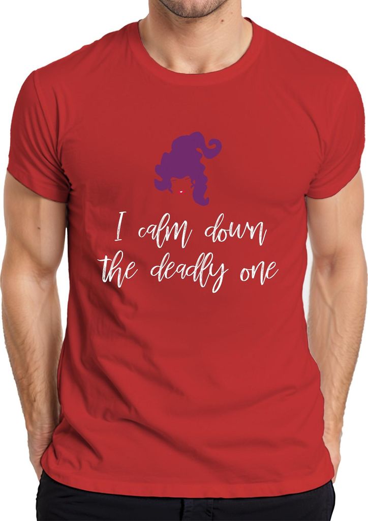 I calm down the deadly one Hexe Halloween Geschenk Spruch Retro Herren T-Shirt, Rot, 3XL