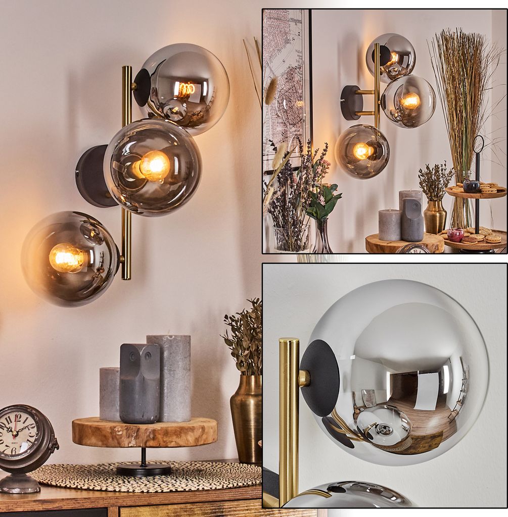 Fossobiubo Wandlampe aus Metall/Glas in Schwarz/Gold/Chrom/Rauch/Klar