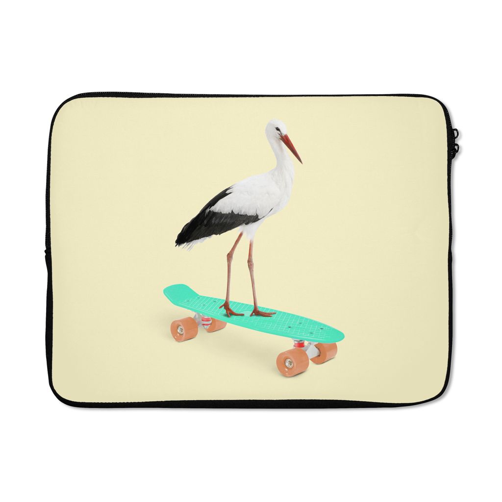 MuchoWow Laptop Hülle 17 Zoll Laptoptasche Storch - Tiere - Skateboard - Gelb - Zipper - Schutzabdeckung
