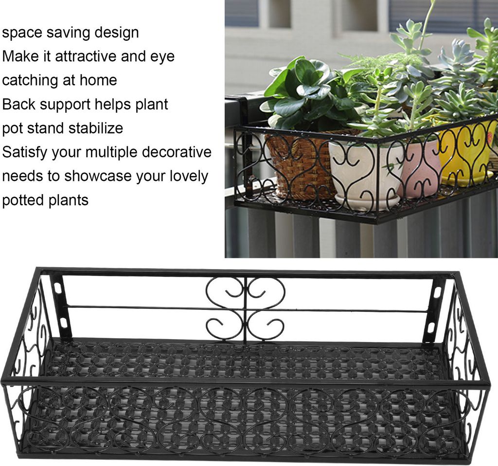 Lot De 3 Supports De Pots De Fleurs En Métal - Étagère Suspendue Avec Crochets Pour Balcon, Jardin Et Terrasse - Rampe Décorative Intérieur Extérieur