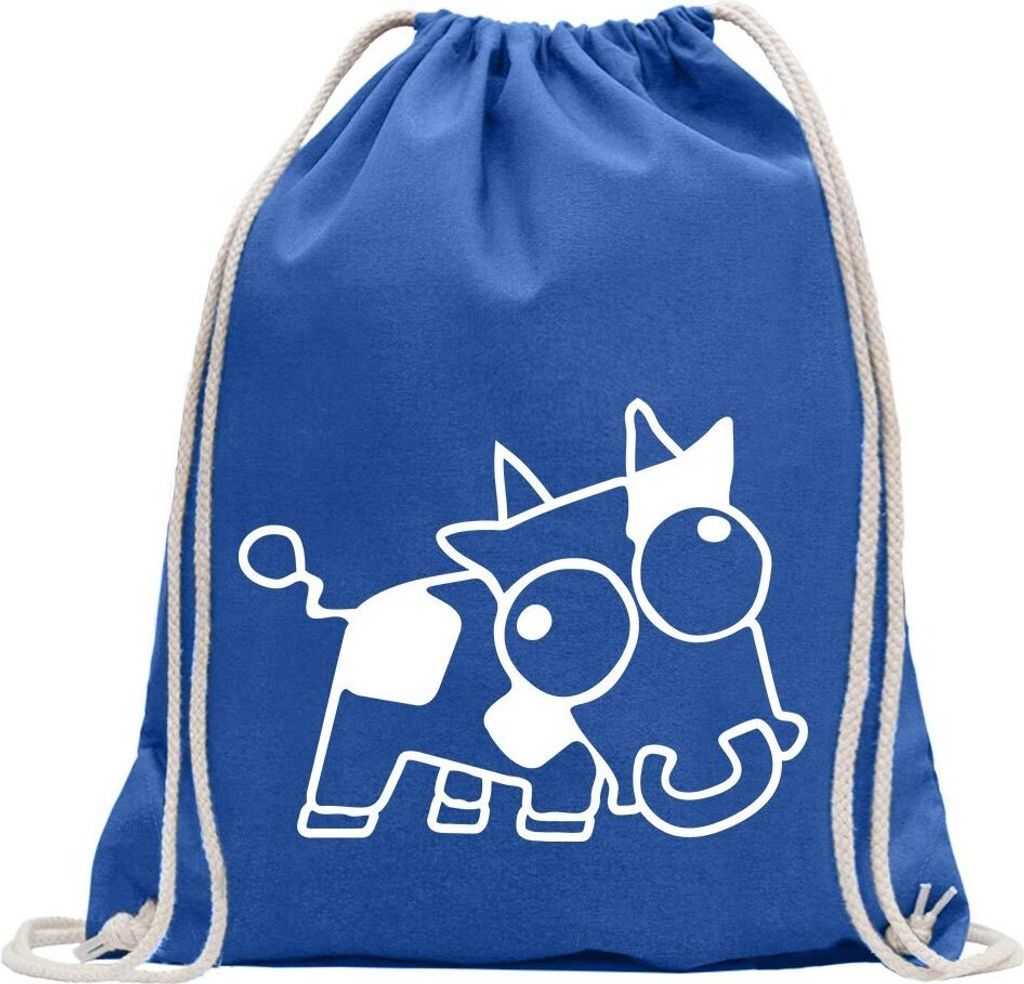 Kiwistar - Turnbeutel - royal - Drift Cow - Fun Rucksack Sport Beutel Gymsack Baumwolle mit Ziehgurt