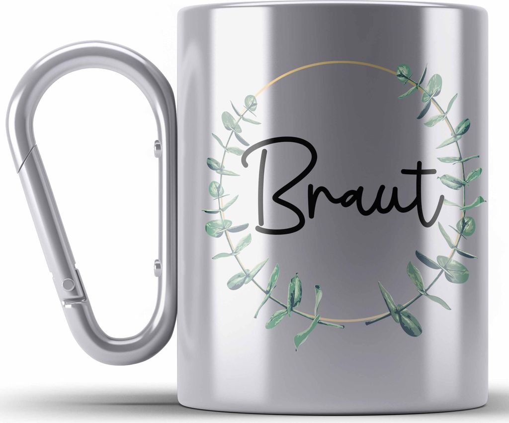 Trendation - Braut Edelstahl Tasse Karabiner Geschenk Hochzeit Heiratsantrag Geschenkidee zur Hochzeit (Silber)