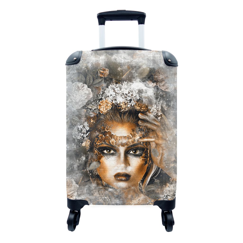 MuchoWow Koffer Handgepäck Trolley Rollkoffer Kleine Reisekoffer mit 4 Rollen - Frauen - Make-up - Blume - Cabin Size < 55x40x23 cm & 55x40x20 c...