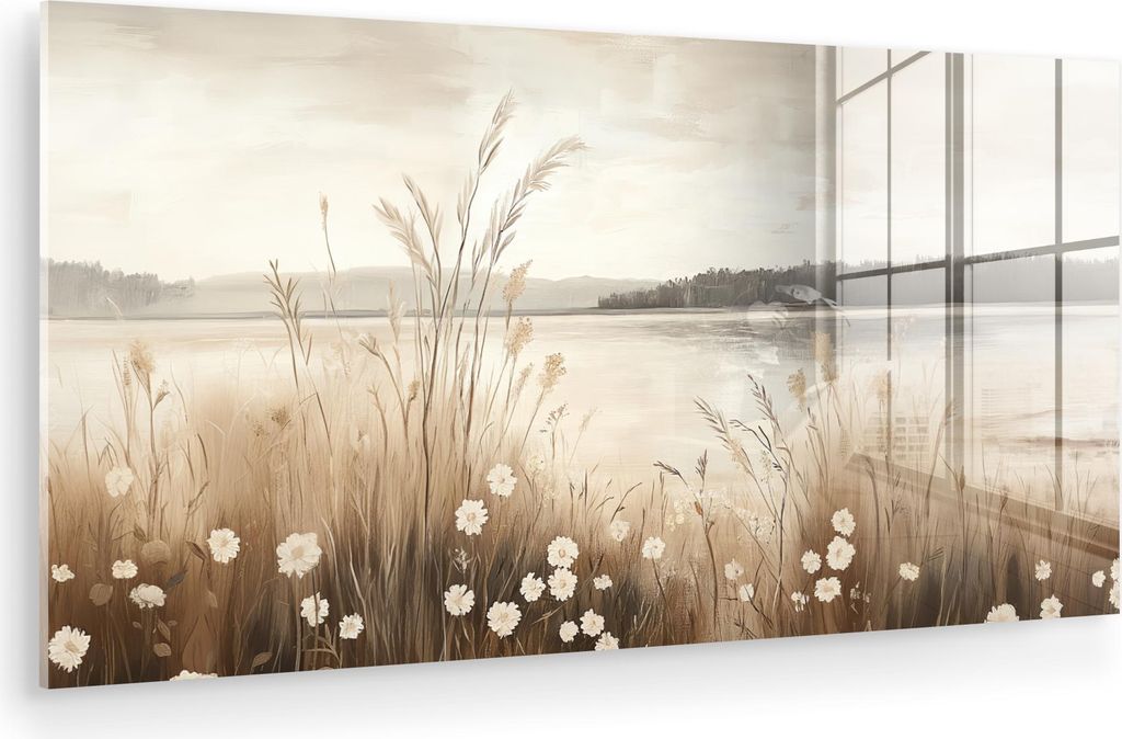 MuchoWow Glasbilder - Bilder auf Wandbild - Foto auf Glas See - Wasser - Natur - Beige 80x40 cm Wanddekoration aus Glas - Acrylglasbild - Acrylbild...
