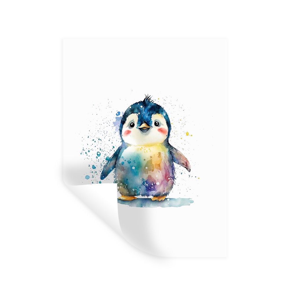 MuchoWow Wandtattoo Wandsticker Wandaufkleber Pinguin - Regenbogen - Aquarell - Tiere - Kinder 120x160 cm Selbstklebend und Repositionierbar - Wi...