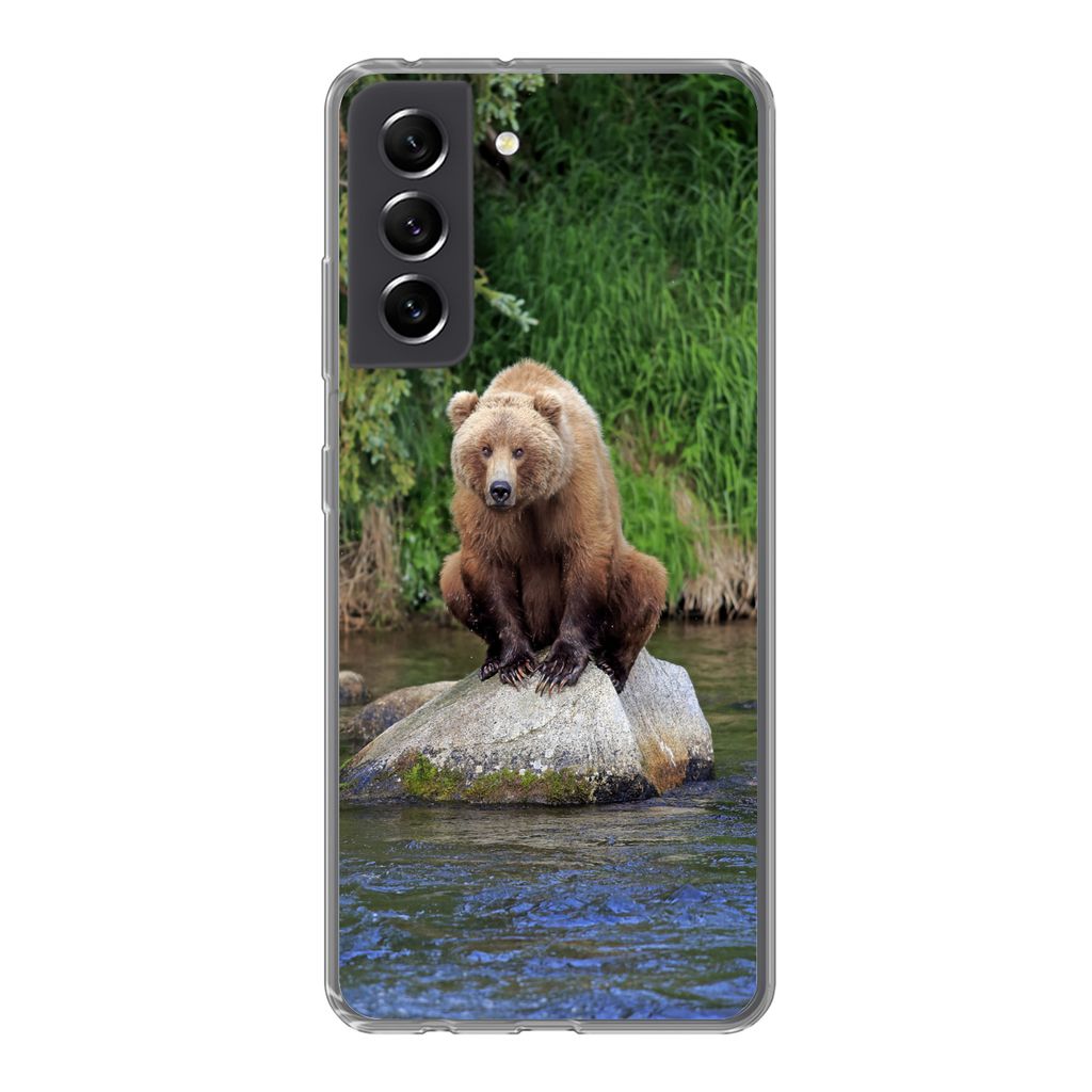 MuchoWow Handyhülle Schutzhülle Hülle für Samsung Galaxy S21 FE Bär - Stein - Tier Silikon Softcase Handy Hülle - Mobiltelefonhülle
