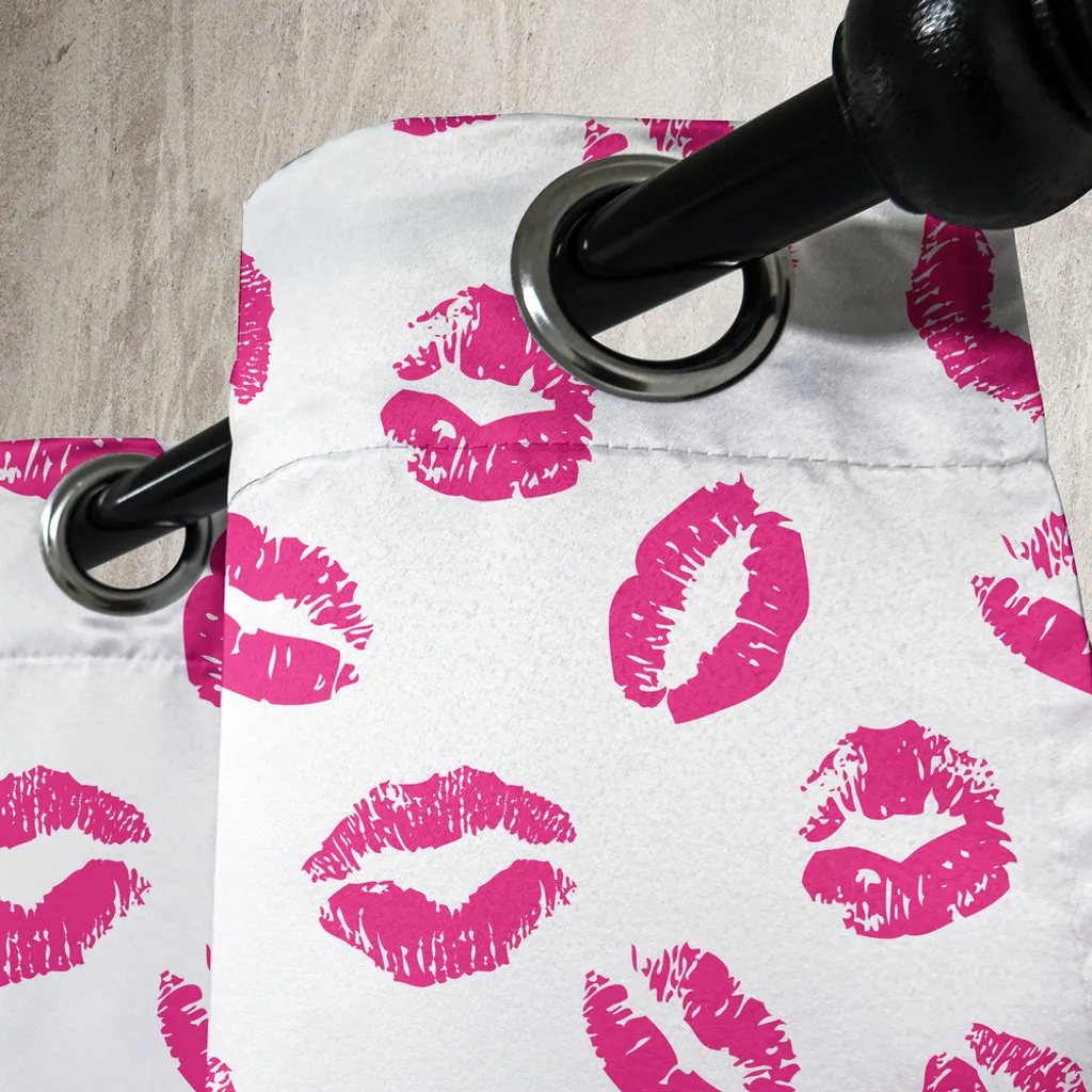 ABAKUHAUS Tenda con occhielli Kuss, vivace stampa colorata con impronta di rossetto Smooch, look grunge rosa caldo astratto femminile, tende decorative a 2 pannelli per finestre, 280 cm x 225 cm, fucsia bianco - 2