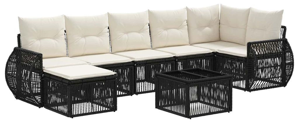 vidaXL Gartensofa-set 8 pcs Schwarz und Cremeweiß Poly-Rattan