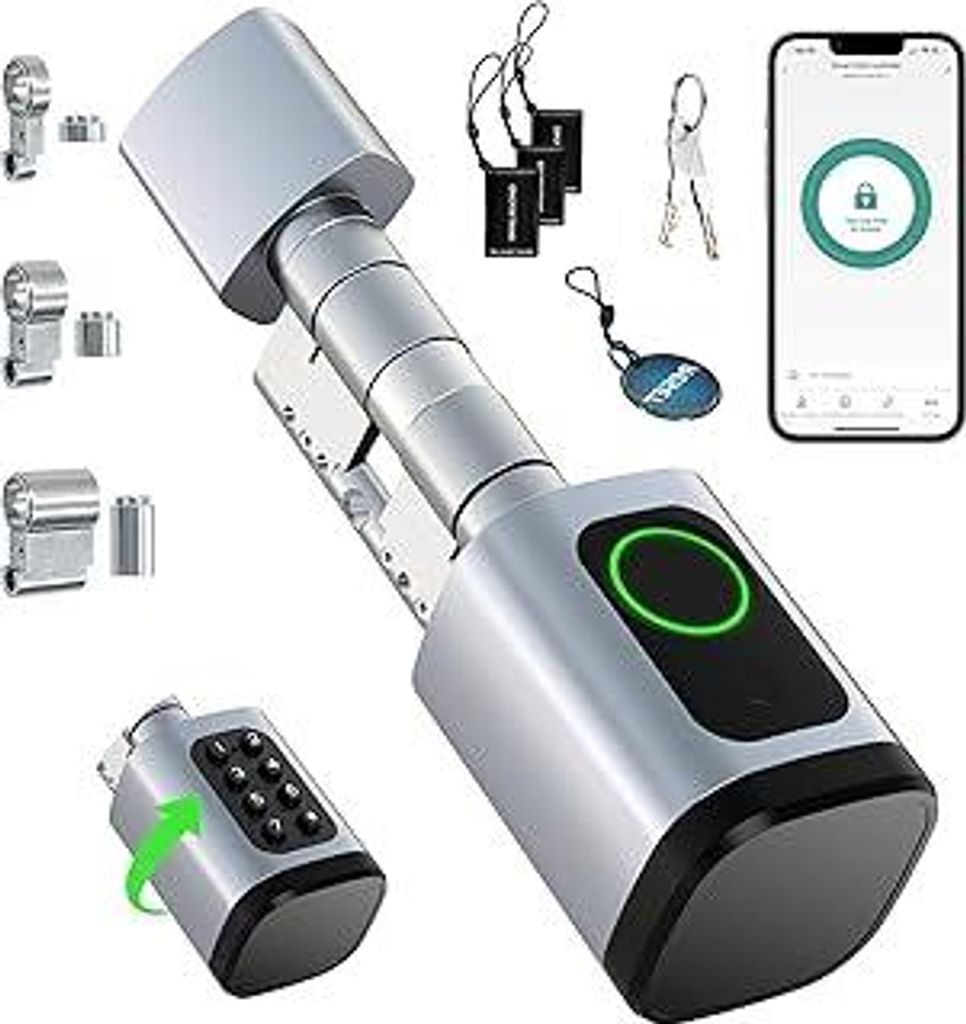 AVATTO Smart Türschloss mit Fingerabdruck und Passwort für 60-90mm Tür, Schließzilinder Länge ist einstellbar, mit Schlüssel, IC-Karte, Unter...