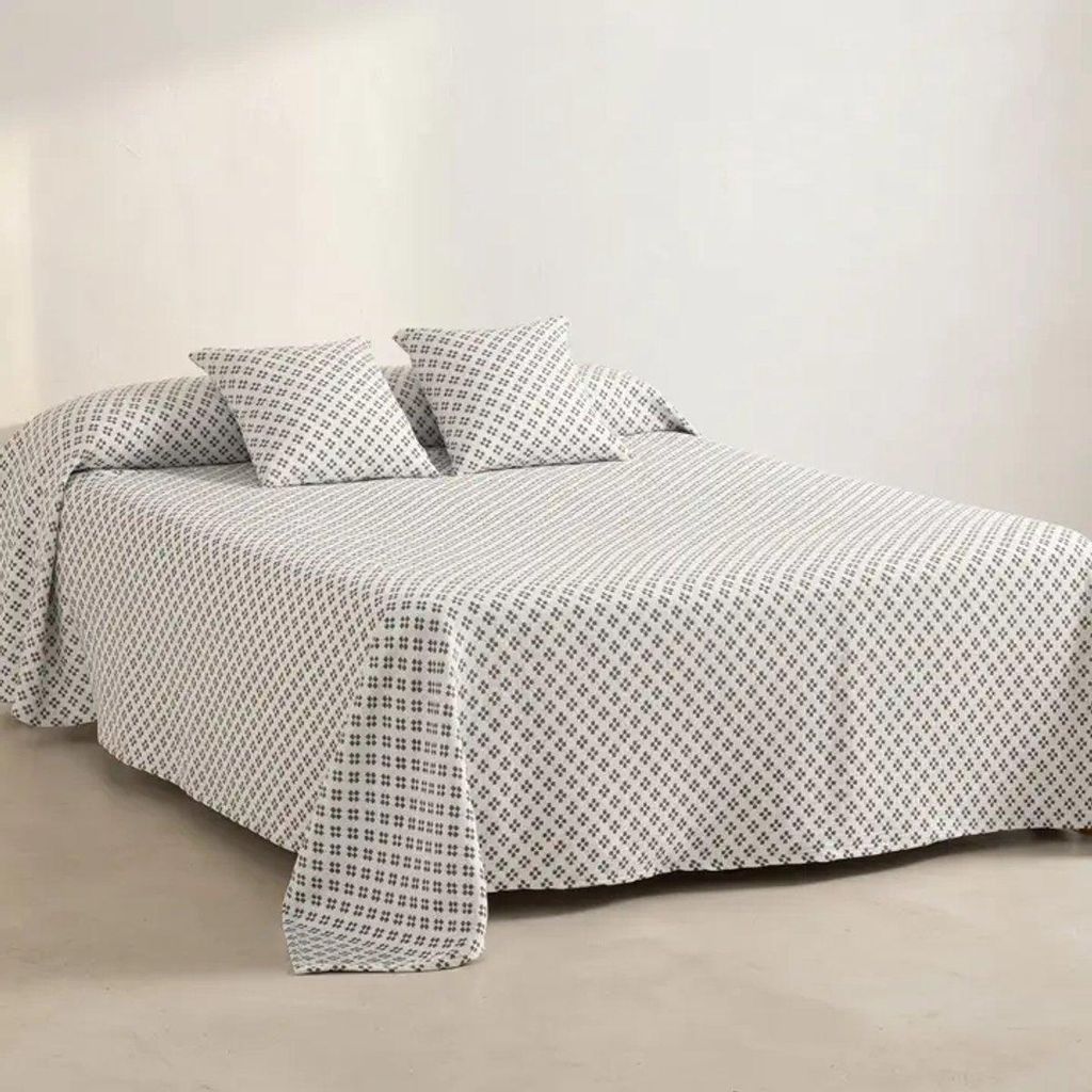 GAMUSI Cruz Lightweight Baumwolle Bedspread with Jacquard Cross Pattern – Navy Blue – 235 x 270 cm