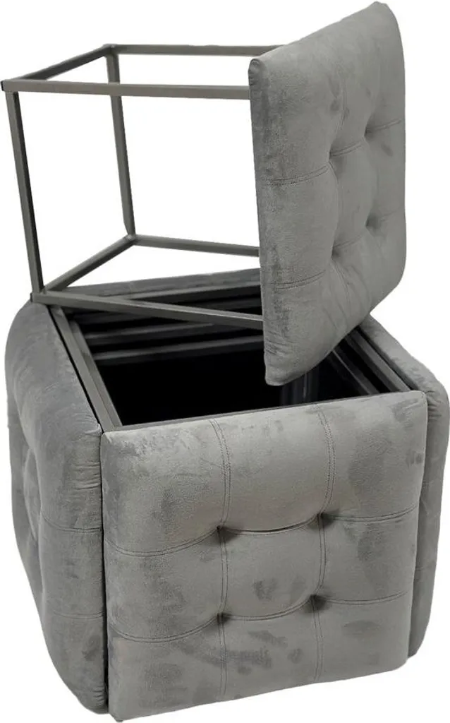 Pouf 5 places en 1 en velours gris : finissez-en avec le manque de sièges